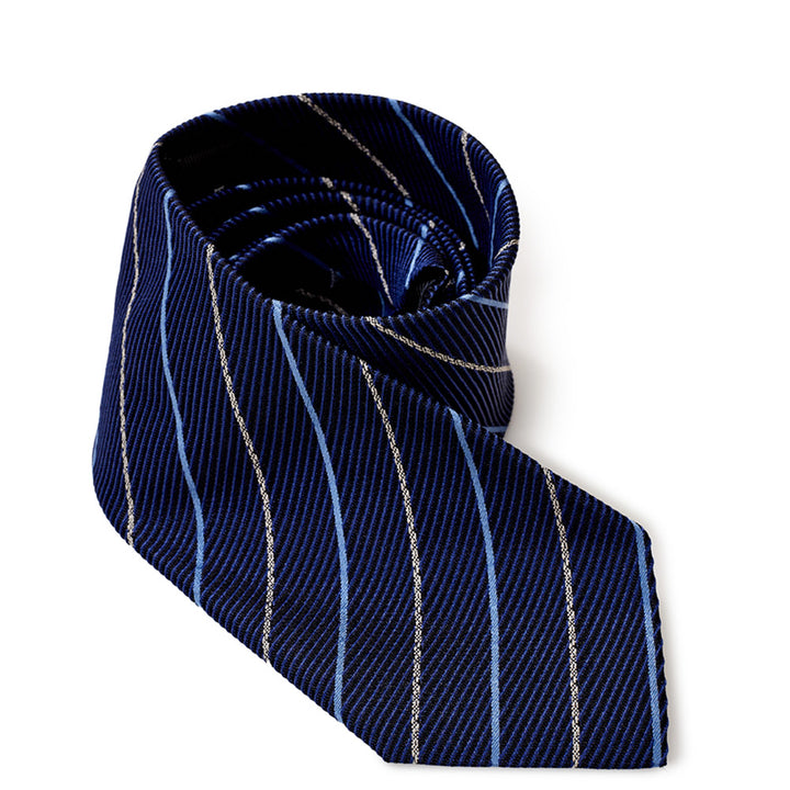 Ermenegildo Zegna Blue Silk Tie with Oblique Print