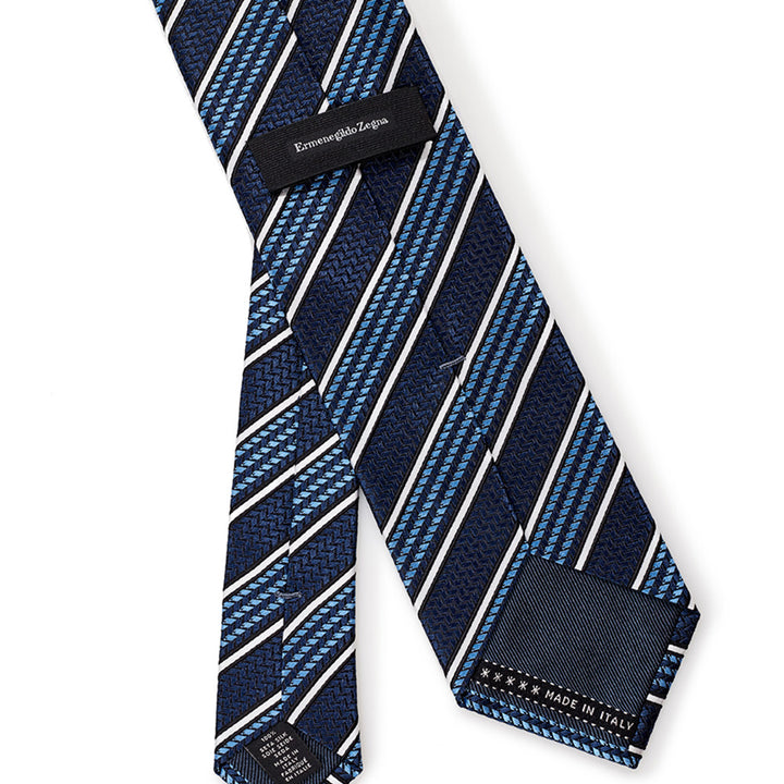 Ermenegildo Zegna Blu Silk Tie with oblique print