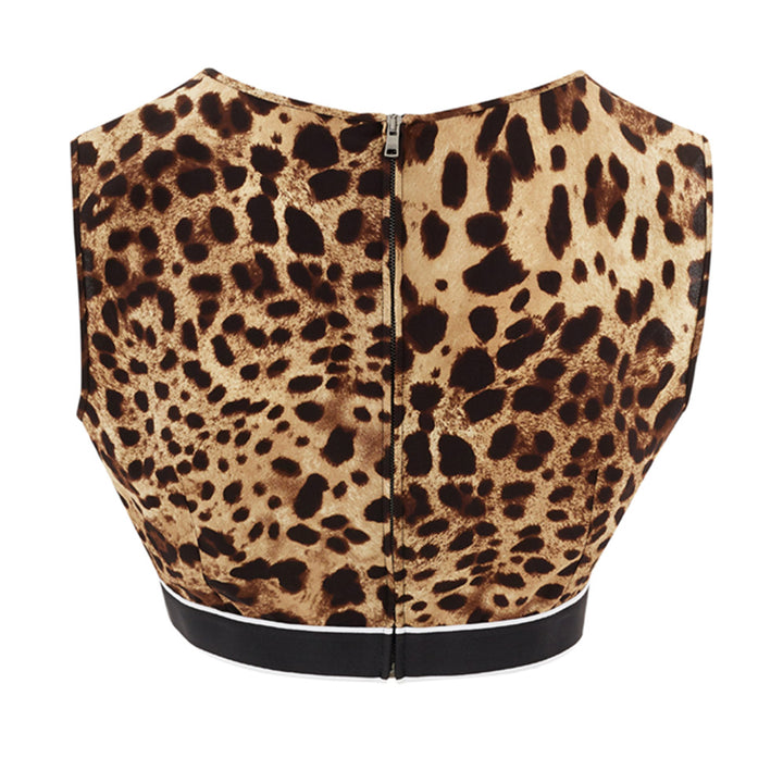 Dolce & Gabbana Brown Leopard Print Cropped V Neck Top