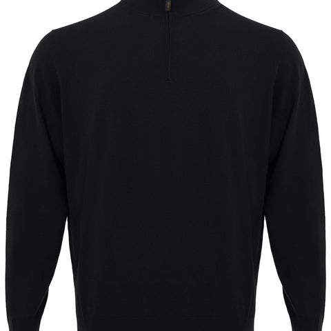 Colombo Black Mock Cashmere Sweater with Half Zip