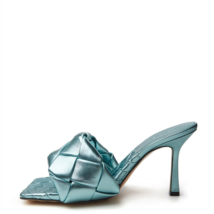 Bottega Veneta Light Blue Metal Mule 'Lido' Sandal