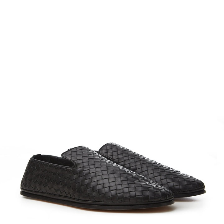 Bottega Veneta Black Leather Intreccio Slip On