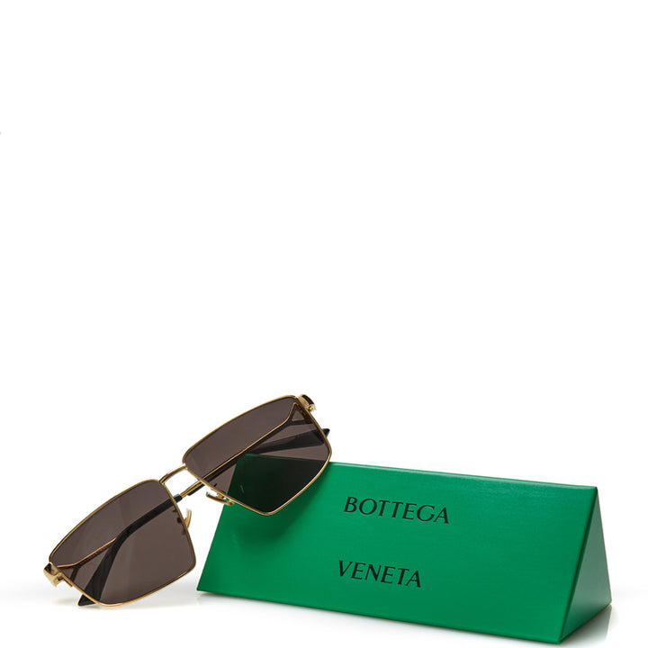 Bottega Veneta Squared Gold Metal Sunglasses