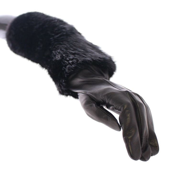 Dolce & Gabbana Black Beaver Fur Lambskin Leather Elbow Gloves