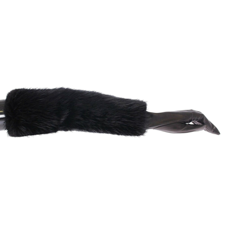 Dolce & Gabbana Black Beaver Fur Lambskin Leather Elbow Gloves