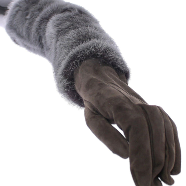 Dolce & Gabbana Gray Mink Fur Lambskin Suede Leather Gloves