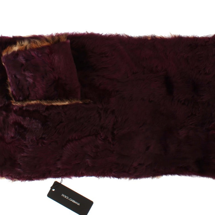 Dolce & Gabbana Purple Lamb Fur Leopard Print Scarf