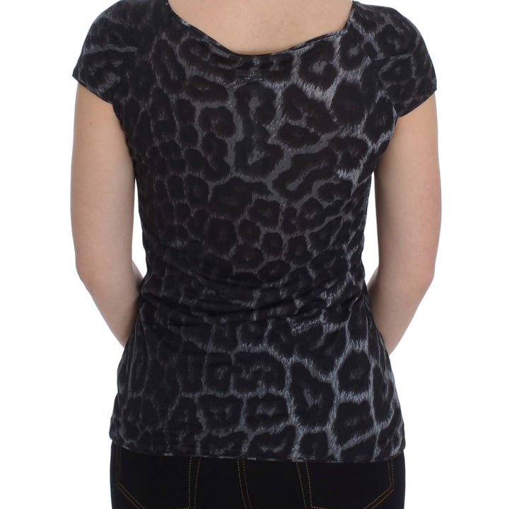 Cavalli Gray Leopard Modal T-Shirt Blouse Top