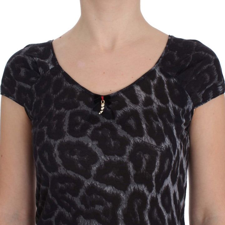 Cavalli Gray Leopard Modal T-Shirt Blouse Top