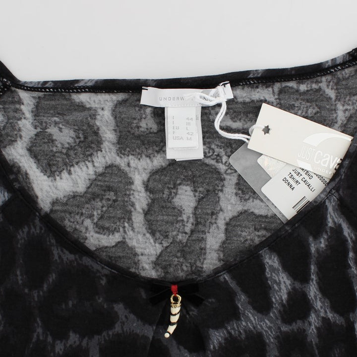 Cavalli Gray Leopard Modal T-Shirt Blouse Top