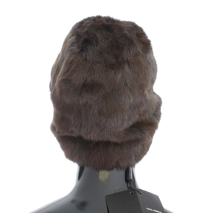 Dolce & Gabbana Brown Weasel Fur Womens Cashmere Hat Beanie