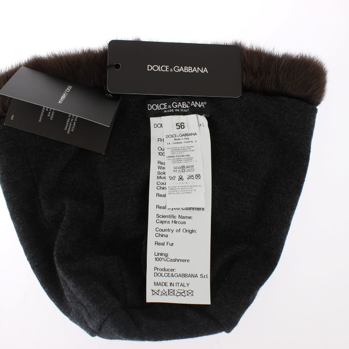 Dolce & Gabbana Brown Weasel Fur Womens Cashmere Hat Beanie