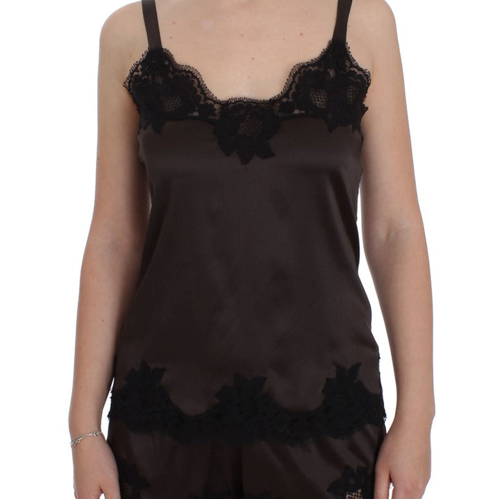 Dolce & Gabbana Brown Silk Stretch Lace Lingerie Top