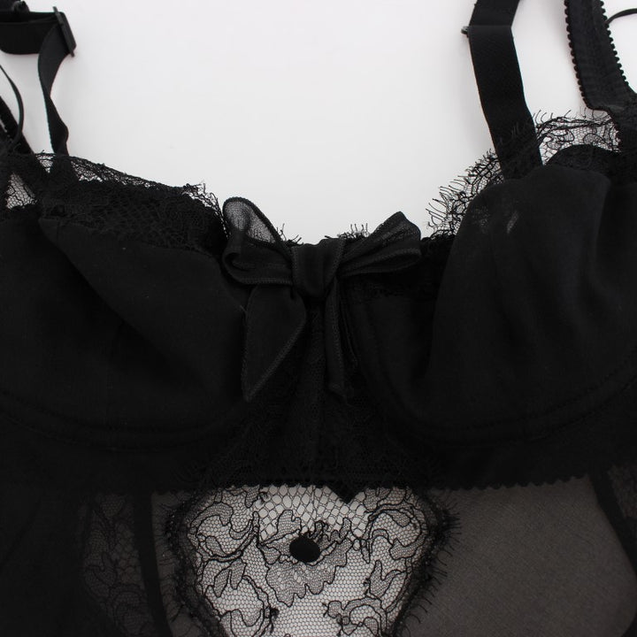 Dolce & Gabbana Black Silk Floral Lace Lingerie Top