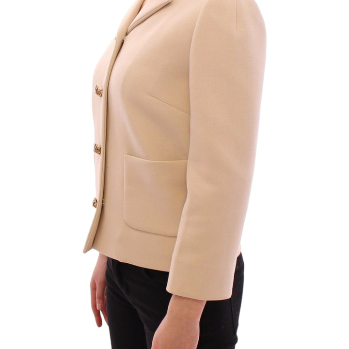 Dolce & Gabbana Beige Wool Pearl Button Jacket Blazer Coat