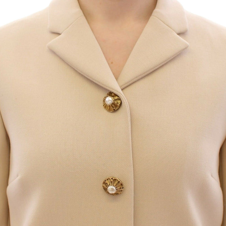 Dolce & Gabbana Beige Wool Pearl Button Jacket Blazer Coat