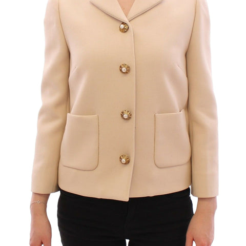 Dolce & Gabbana Beige Wool Pearl Button Jacket Blazer Coat