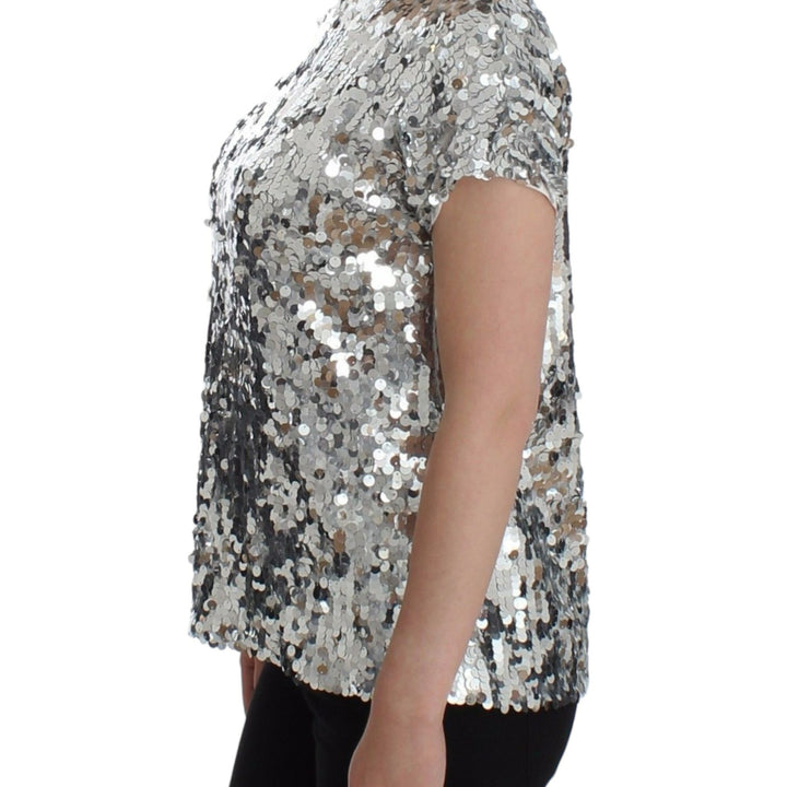 Dolce & Gabbana Silver Sequined Crewneck Blouse T-shirt Top