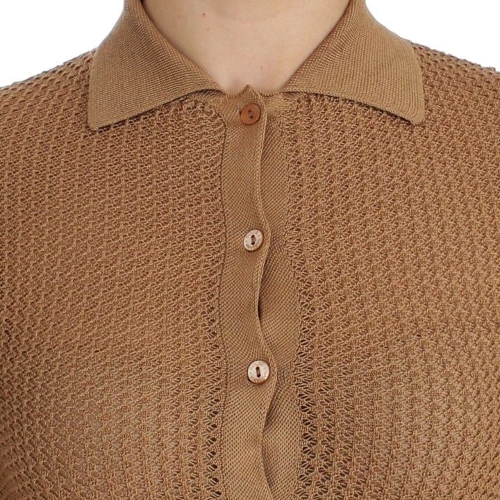 Dolce & Gabbana Beige Knitted Cotton Polo Cardigan Sweater