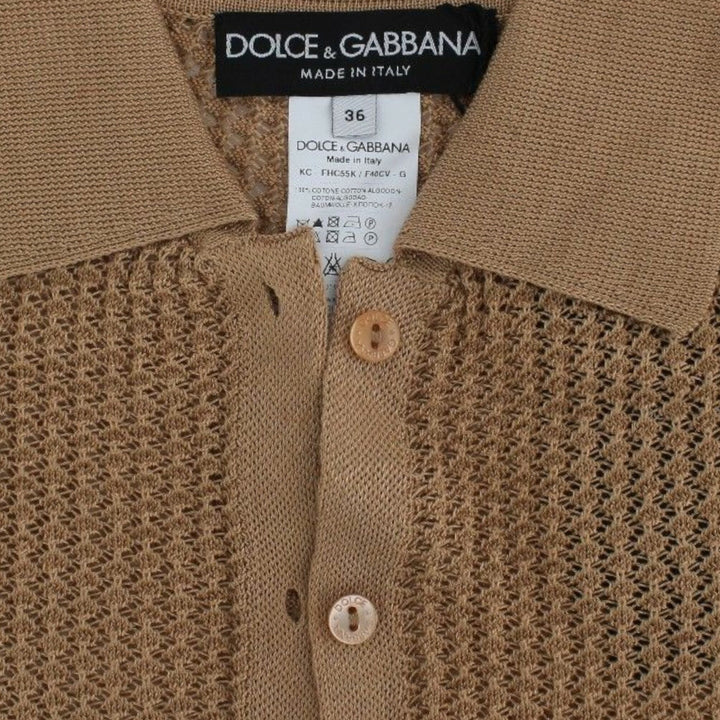 Dolce & Gabbana Beige Knitted Cotton Polo Cardigan Sweater