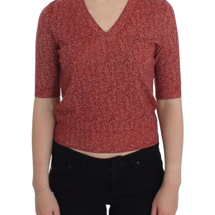 Dolce & Gabbana Red Wool Tweed Short Sleeve Sweater Pullover