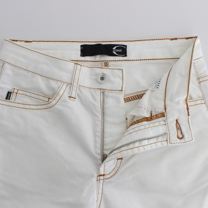 Cavalli White Cotton Blend Slim Fit Jeans