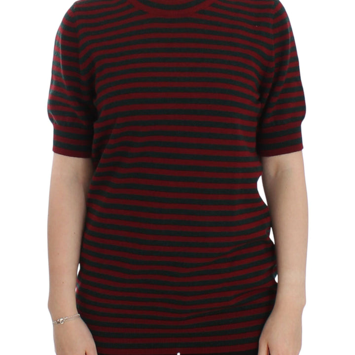 Dolce & Gabbana Red Gray Cashmere Short Sleeve Sweater