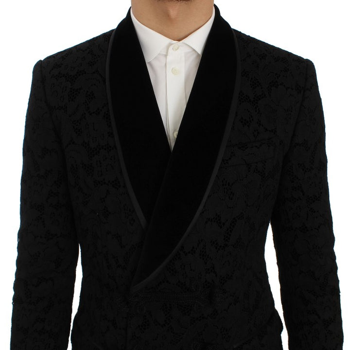 Dolce & Gabbana Black Floral Ricamo Slim Blazer Jacket