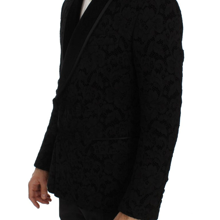 Dolce & Gabbana Black Floral Ricamo Slim Blazer Jacket