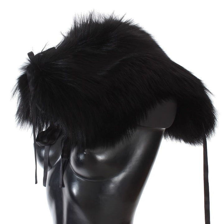 Dolce & Gabbana Black Fox Fur Shoulder Wrap Cover Collar Scarf