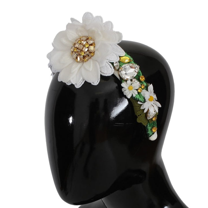Dolce & Gabbana Yellow White Sunflower Crystal Floral Headband