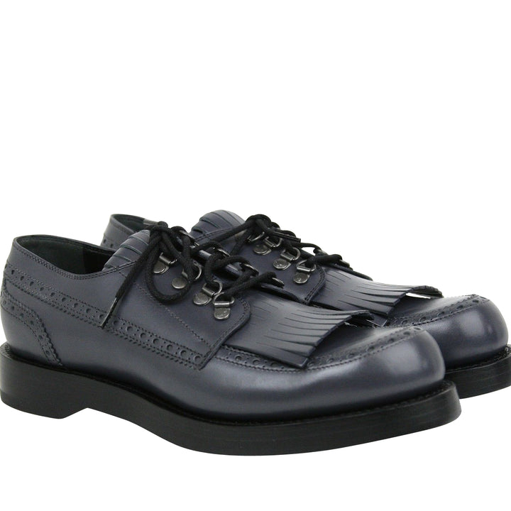 Gucci Gucci Men's Fringed Brogue Bluish Gray Leather Lace-up Shoes