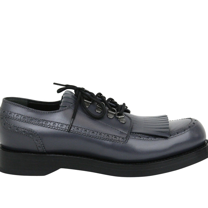 Gucci Gucci Men's Fringed Brogue Bluish Gray Leather Lace-up Shoes