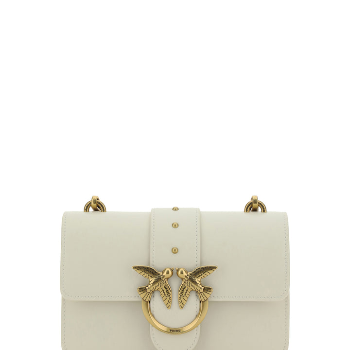 PINKO White Calf Leather Love One Mini Shoulder Bag