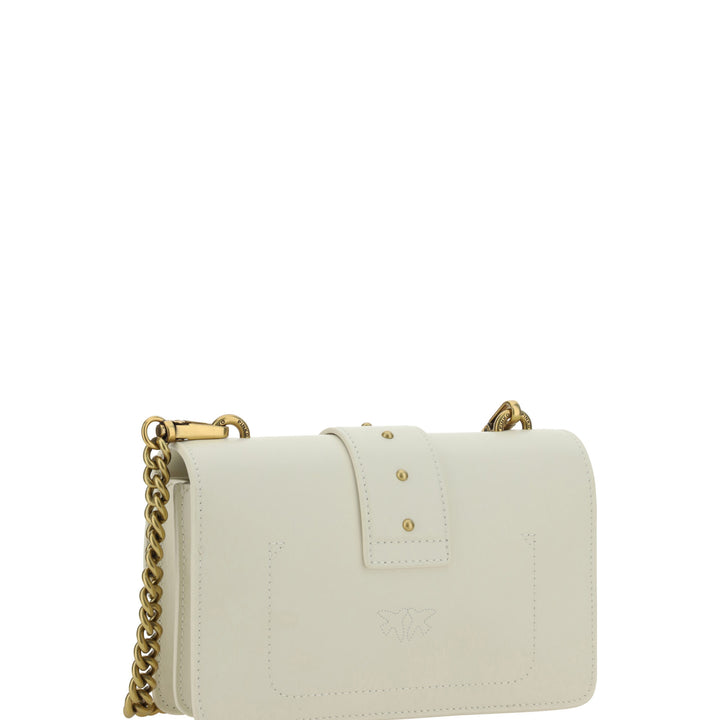 PINKO White Calf Leather Love One Mini Shoulder Bag