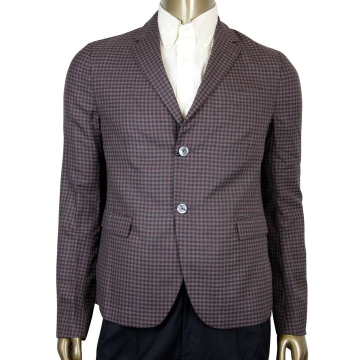 Gucci Gucci Men's 2 Buttons Grey / Burgundy Vichy Wool Gauze Jacket