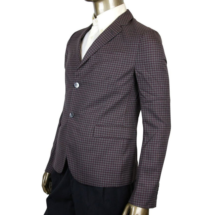 Gucci Gucci Men's 2 Buttons Grey / Burgundy Vichy Wool Gauze Jacket