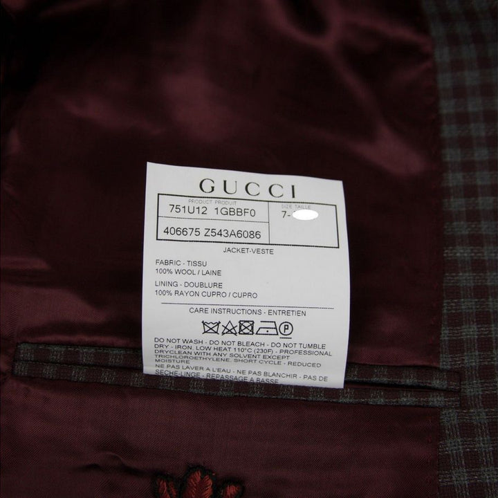 Gucci Gucci Men's 2 Buttons Grey / Burgundy Vichy Wool Gauze Jacket