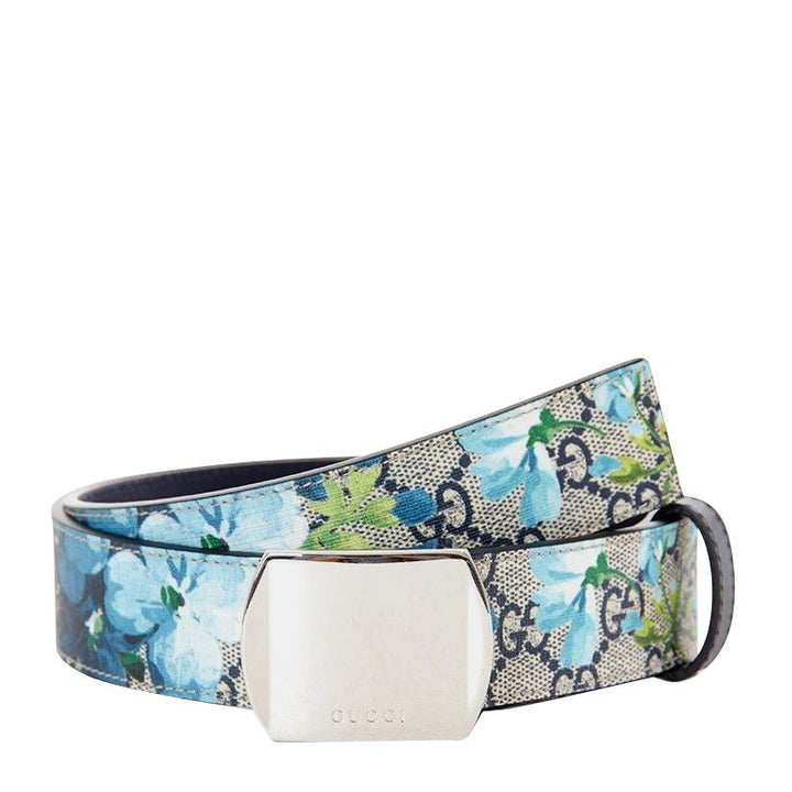 Gucci Gucci Unisex Silver Buckle Blue GG Supreme Coated Canvas Belt