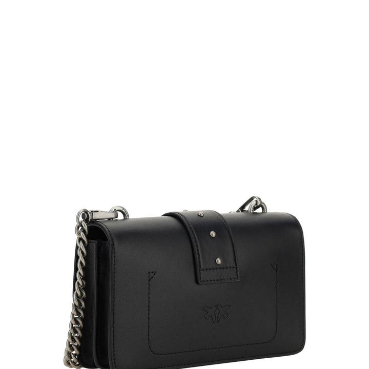 PINKO Black Leather Love One Mini Shoulder Bag