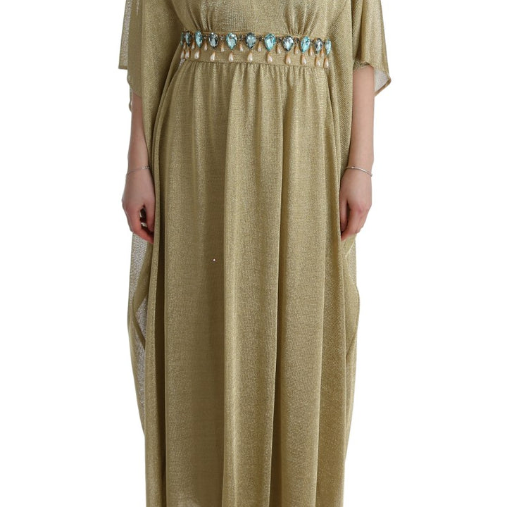 Dolce & Gabbana Gold Shift Long Blue Crystal Dress