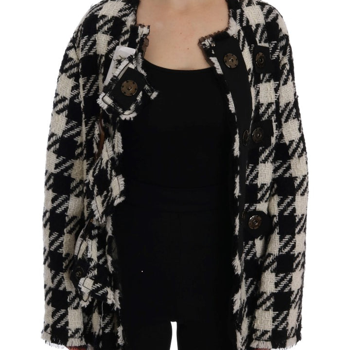 Dolce & Gabbana Black White Wool Knitted Crystal Jacket