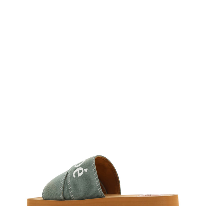 Chloé Forest Green Cotton Slides Woody Sandals