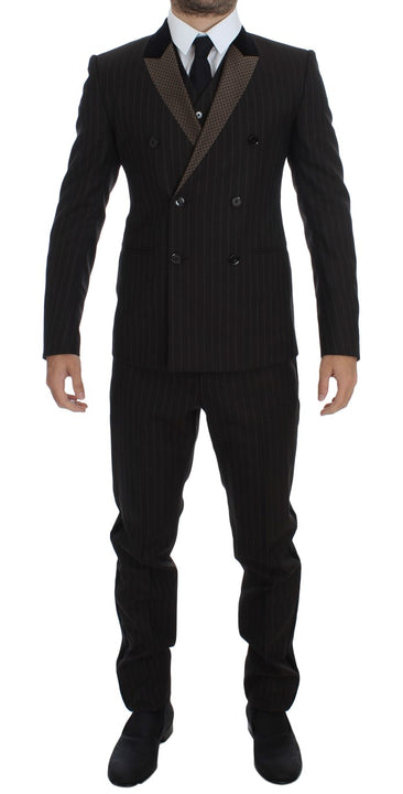 Dolce & Gabbana Brown Striped Wool Slim 3 Piece Suit Tuxedo