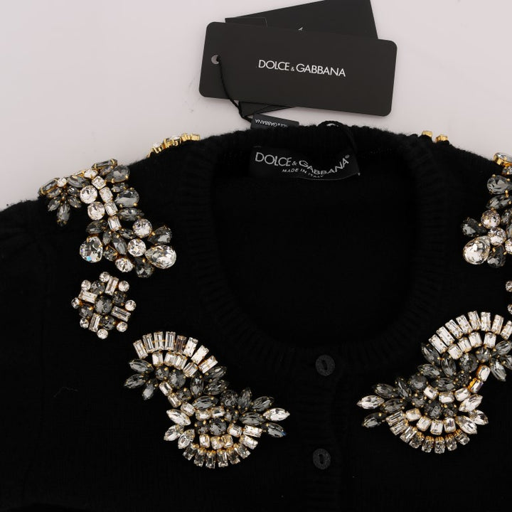 Dolce & Gabbana Black Cashmere Crystal Cardigan Sweater