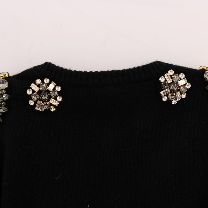 Dolce & Gabbana Black Cashmere Crystal Cardigan Sweater