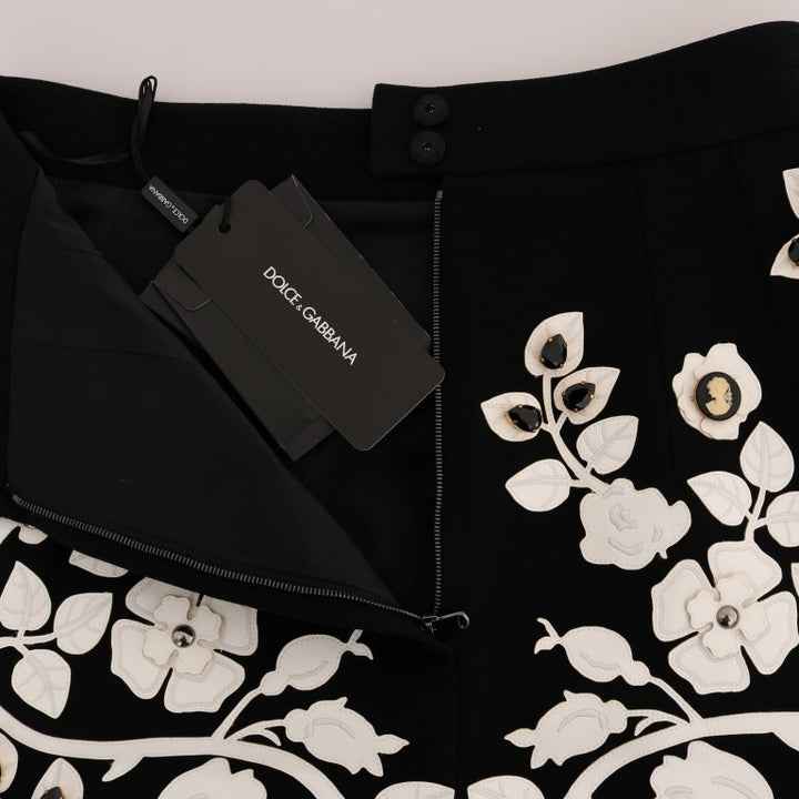 Dolce & Gabbana Black Crystal Floral Pencil Skirt