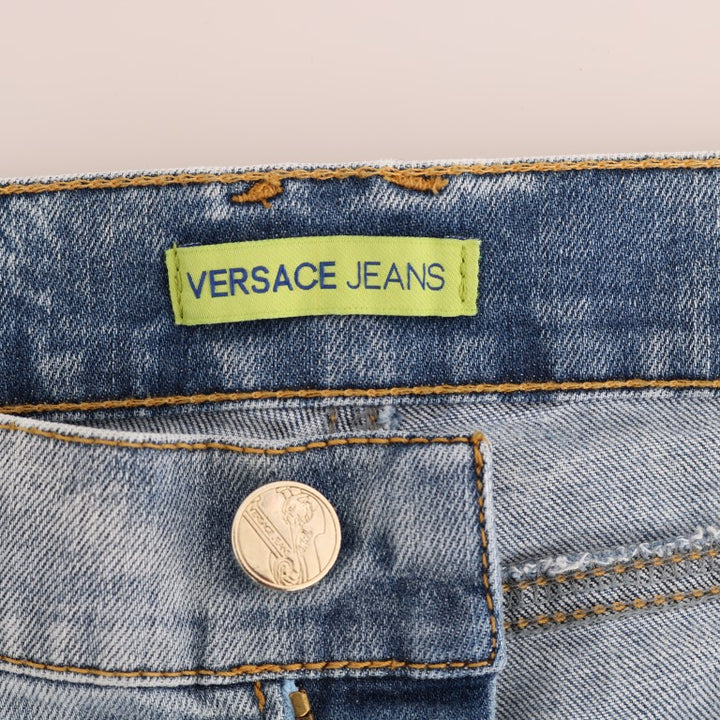 Versace Jeans Blue Wash Torn Stretch Slim Fit Jeans