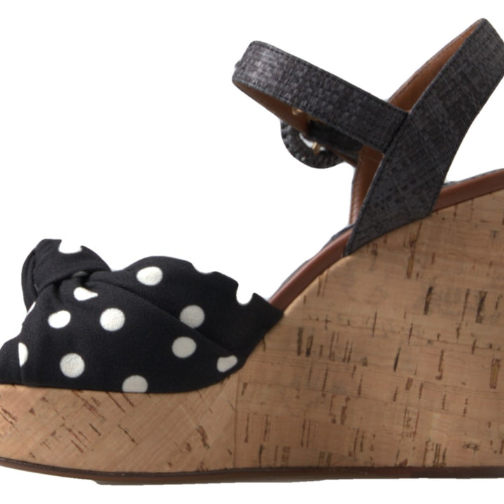 Dolce & Gabbana Black  Wedges Polka Dotted Ankle Strap Shoes Sandals