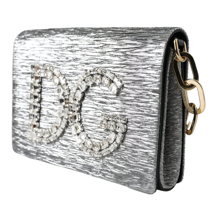 Dolce & Gabbana Silver DG Girls Swarovski Clutch Shoulder Chain Strap Bag